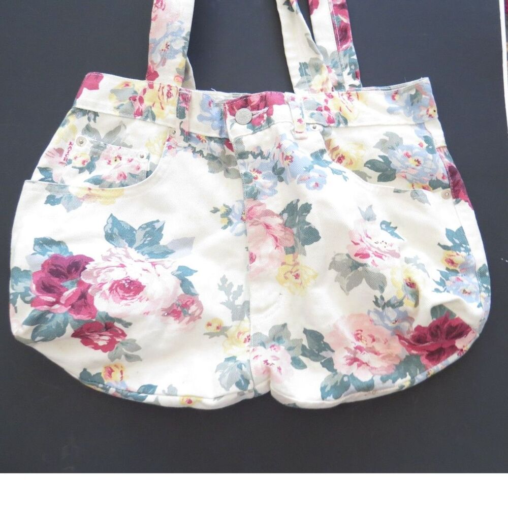 Upcycled Handmade Bag/Tote Match Jeans 100% Cotton Floral EUC